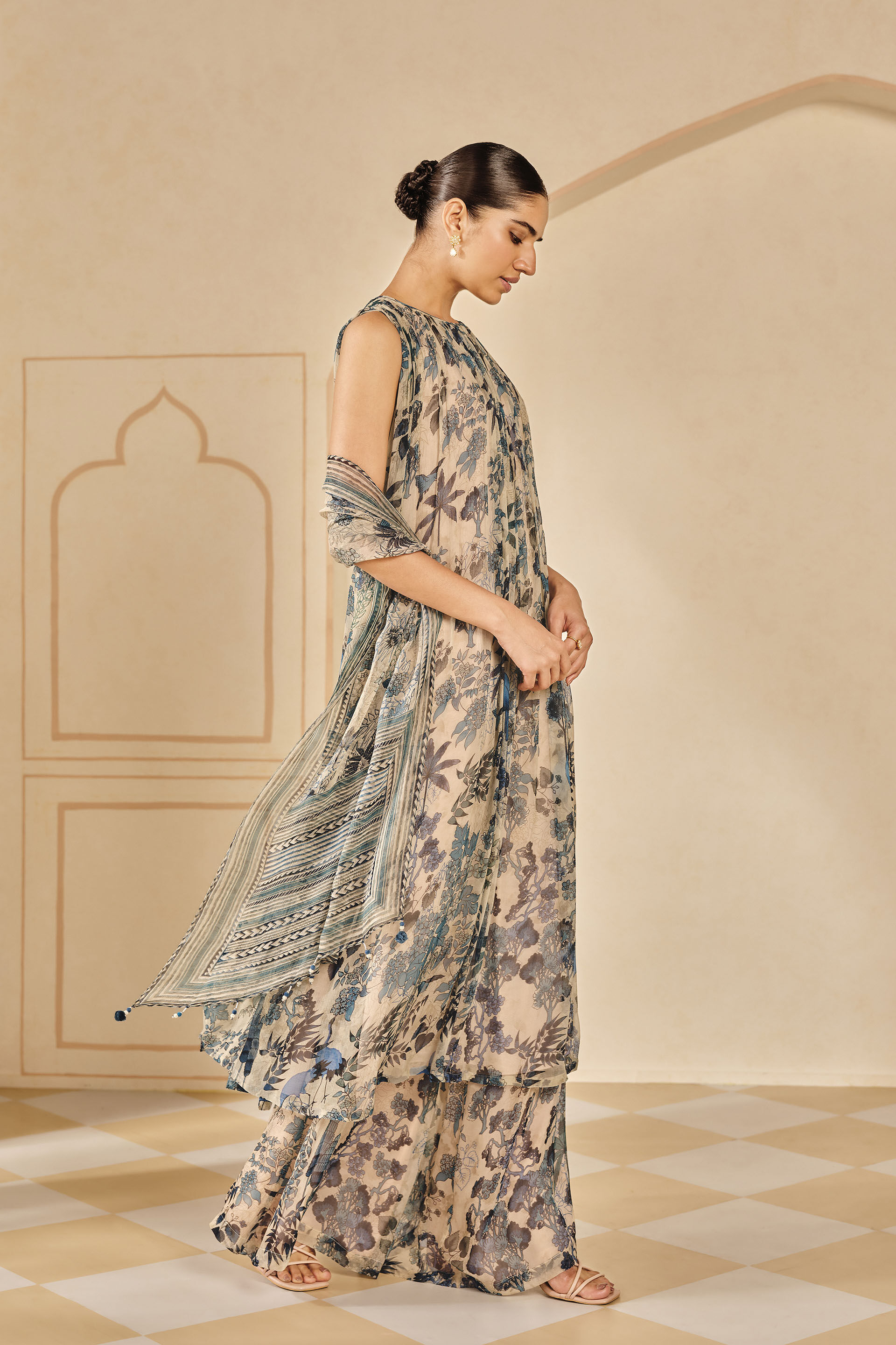 Turaya Printed Sharara Set - Beige, Beige, image 3